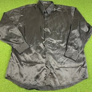 Vintage Daniel Ellissa Mens Black Long Sleeve Button Up Casual Shirt Sz 18 36/37